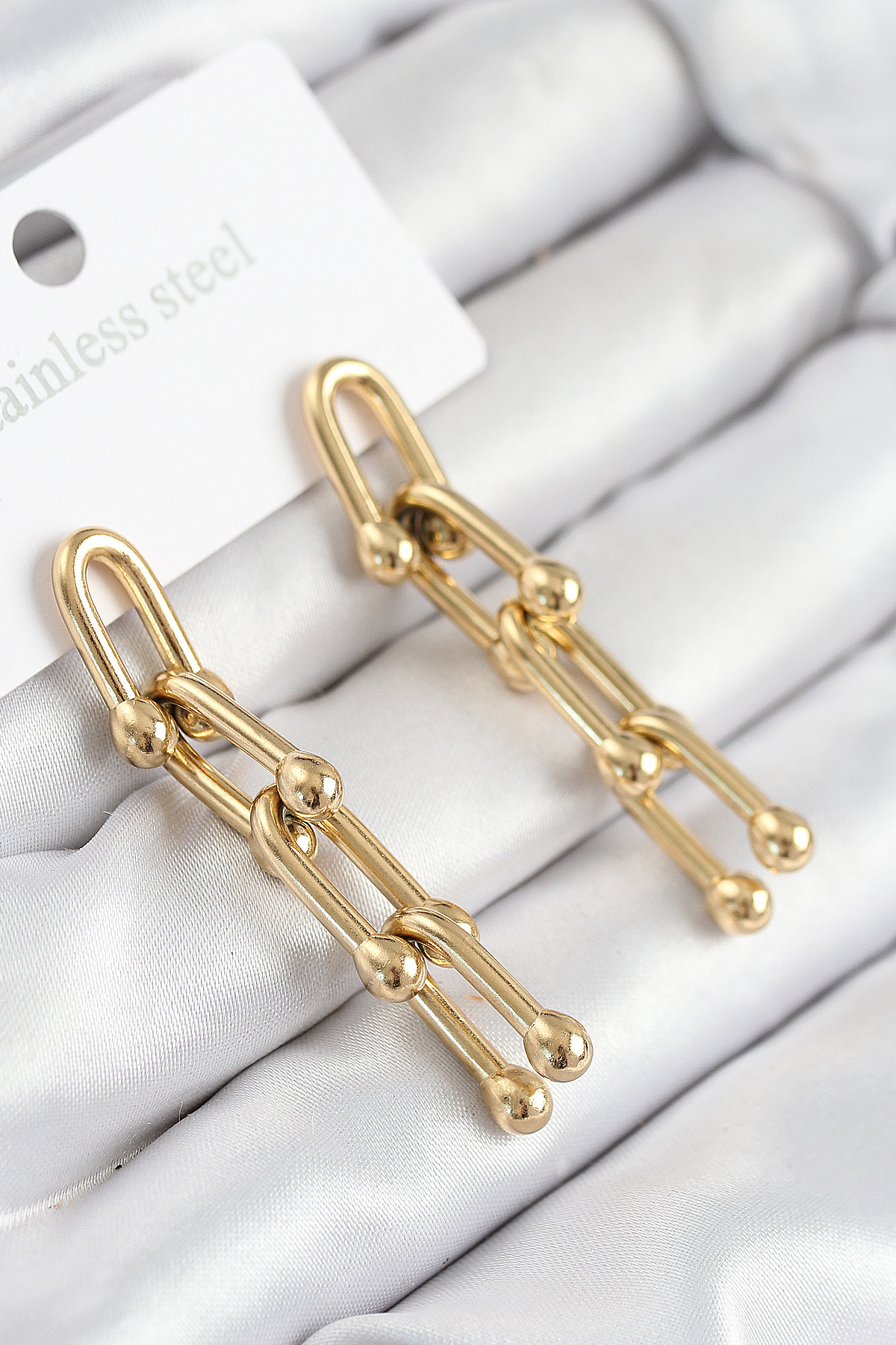 316L Çelik Sallantılı Tifany Model Gold Renk Kadın Küpe 5886