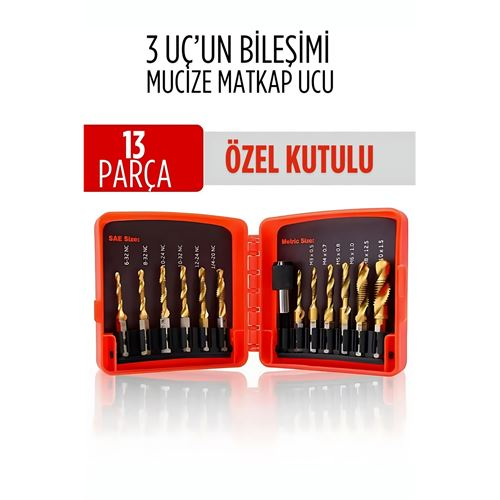Mucize HSS 13'lü Kombinasyon Matkap Ucu Seti – Delme, Havşa, Diş Açma Tek Adımda 