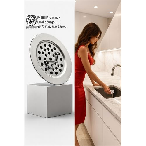  Kilitli Paslanmaz Lavabo Süzgeci - Akıllı Tahliye ve Tam Süzme Teknolojisi (5.5 cm) 