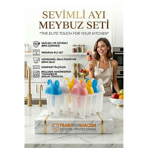 Sevimli Ayıcık Figürlü 8'li Dondurma Meybuz Kalıbı Seti - Sağlıklı Ev Yapımı Lezzetler 723093