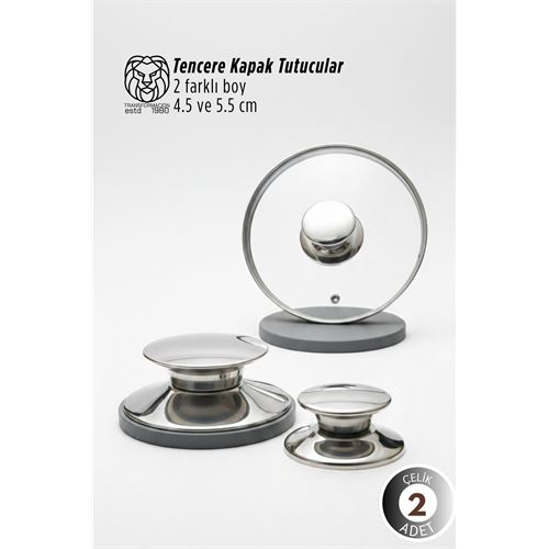 Paloma Serisi 2’li Paslanmaz Çelik Lüks Tencere Kapağı Tutucu Seti - 4.5- 5.5 cm Universal 