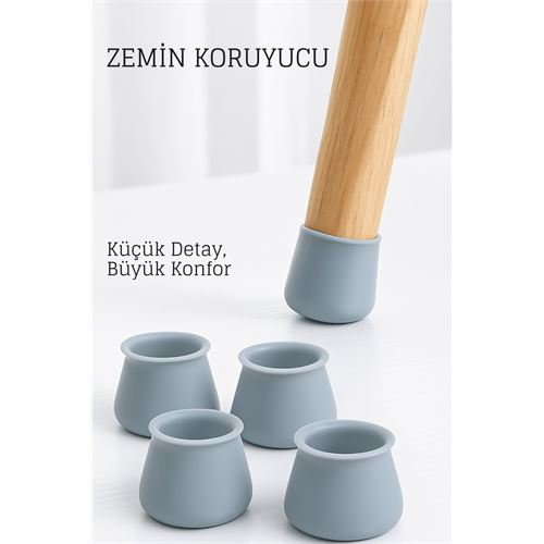 Silikonlu Sandalye Ayak Koruyucu – Sessiz ve Çiziksiz Kullanım, 4’lü Set GRİ 