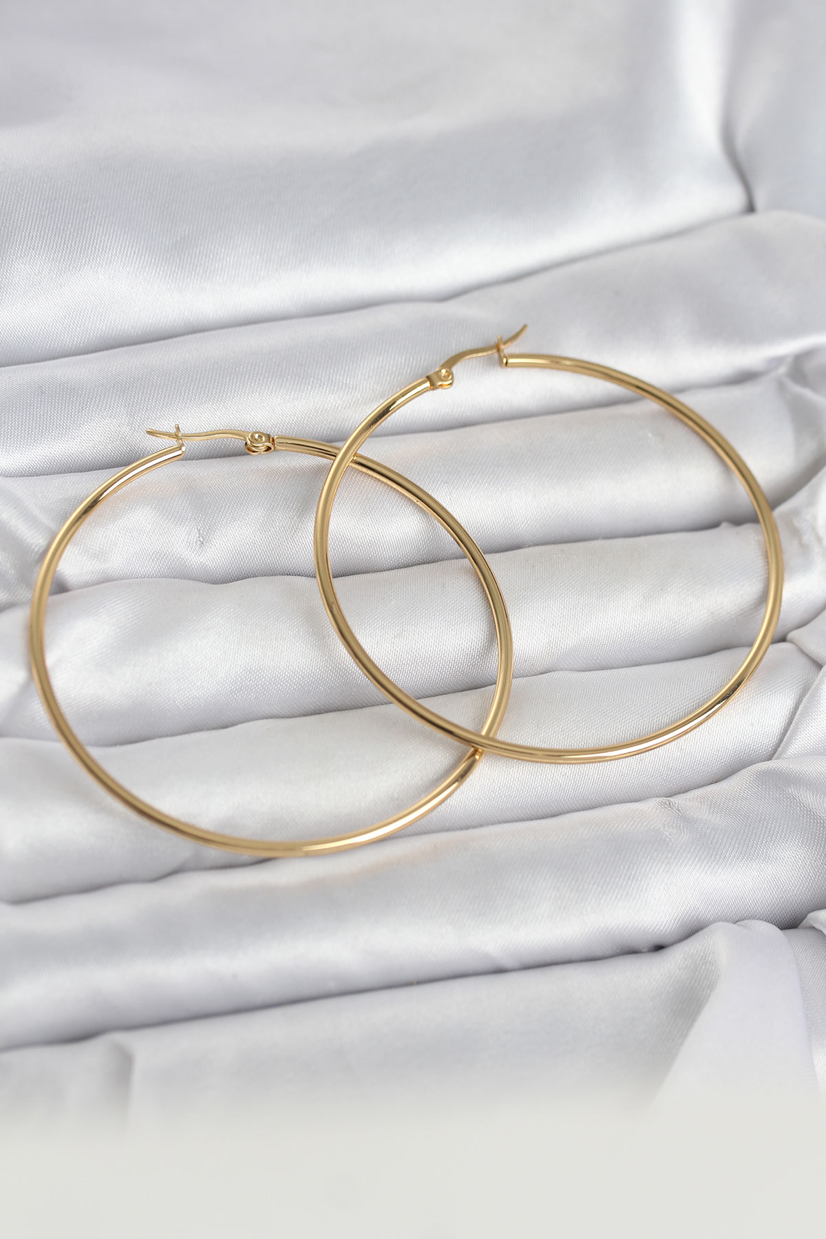 316L Çelik Gold Renk 60 mm Halka Kadın Küpe 5886