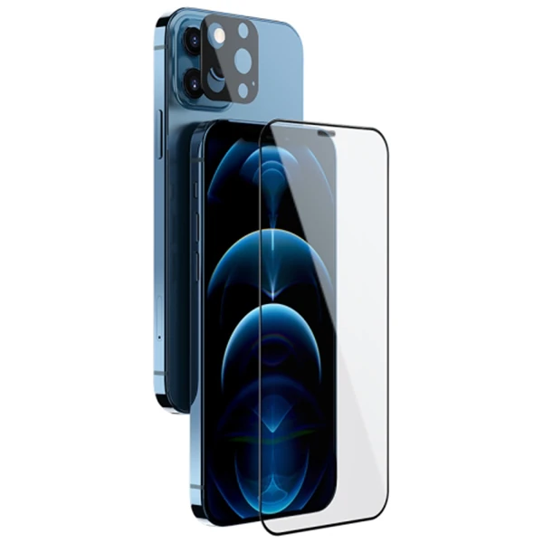 İPhone 12 Pro 2İN1 Full Glue Tempered Cam Ekran Koruyucu +Kamera Lens Set-(1903)