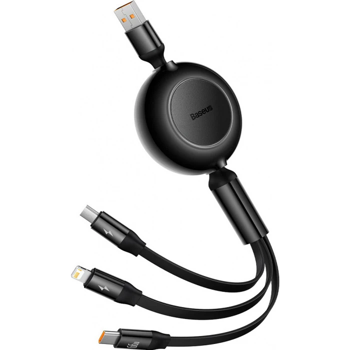 Baseus 66W Makaralı 3in1 Type-C + Lightning + Micro USB Kablo Hızlı Şarj Kablosu-(1903)