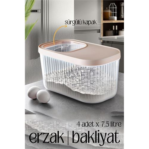 HSNET MultiBox Erzak Bakliyat Kutusu Sürgülü Kapak 7.5 Litre 4 ADET 