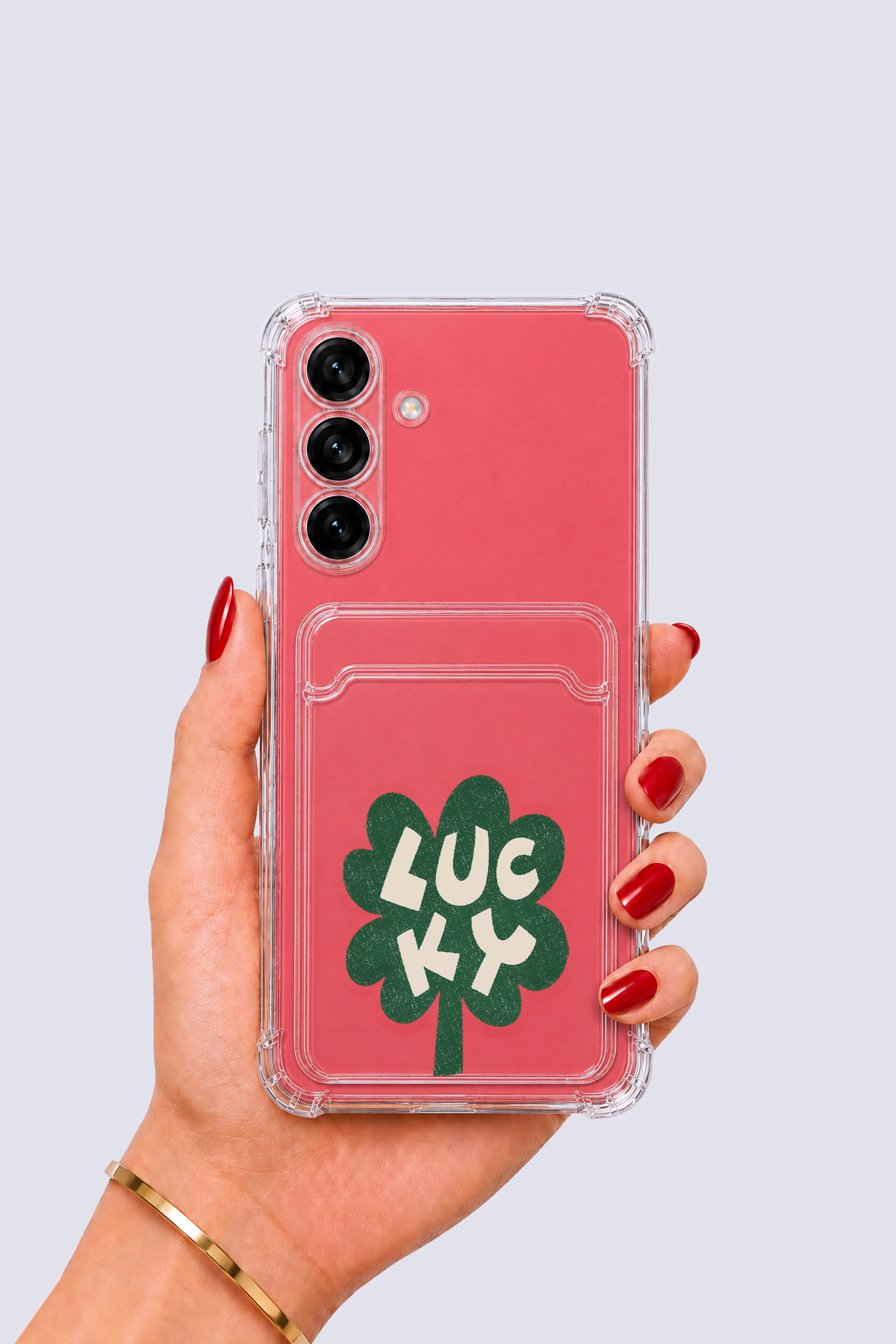 Samsung Galaxy S25 Kartlıklı Lucky Yonca Desenli Kılıf