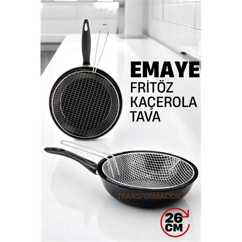 HSNET Fritözlü Emaye Kızartma Tavası- Kızartma Kaçerola Multi Kullanım  26 CM 