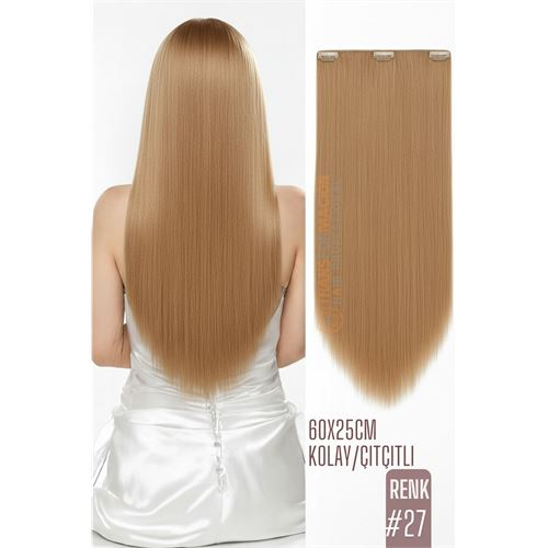 Doğal Görünümlü Düz Siyah Sentetik Kaynak Saç – RENK KOD:#27  Kolay Tak Çıkar, Işıltılı Etki! 