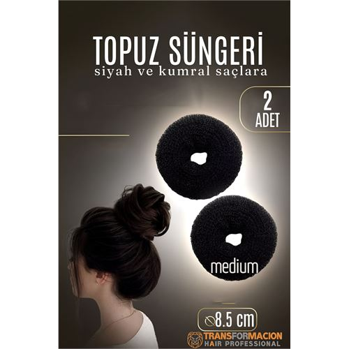 HSNET SİYAH Mini Saç Topuz Süngeri  2 ADET 8.5 CM Çap 3.5 cm Kalınlık 