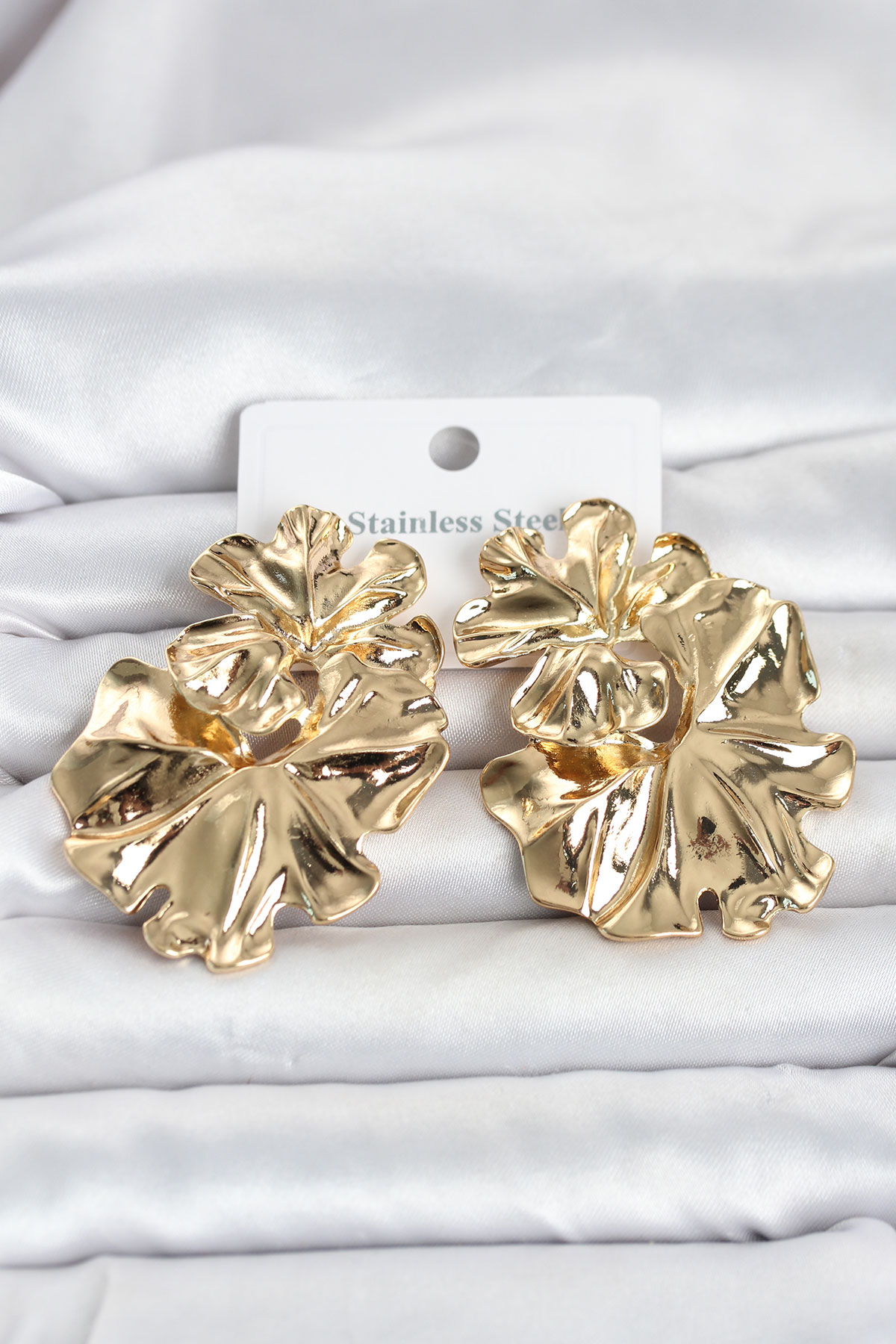 316L Çelik Gold Renk Lotus Model Kadın Küpe 5886