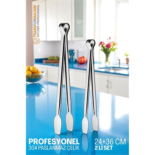 HSNET 2 Boy Mutfak Maşası - Mangal Barbekü Maşası - Izgara Maşası Tava Maşası Çelik  18 ve 36 Cm 