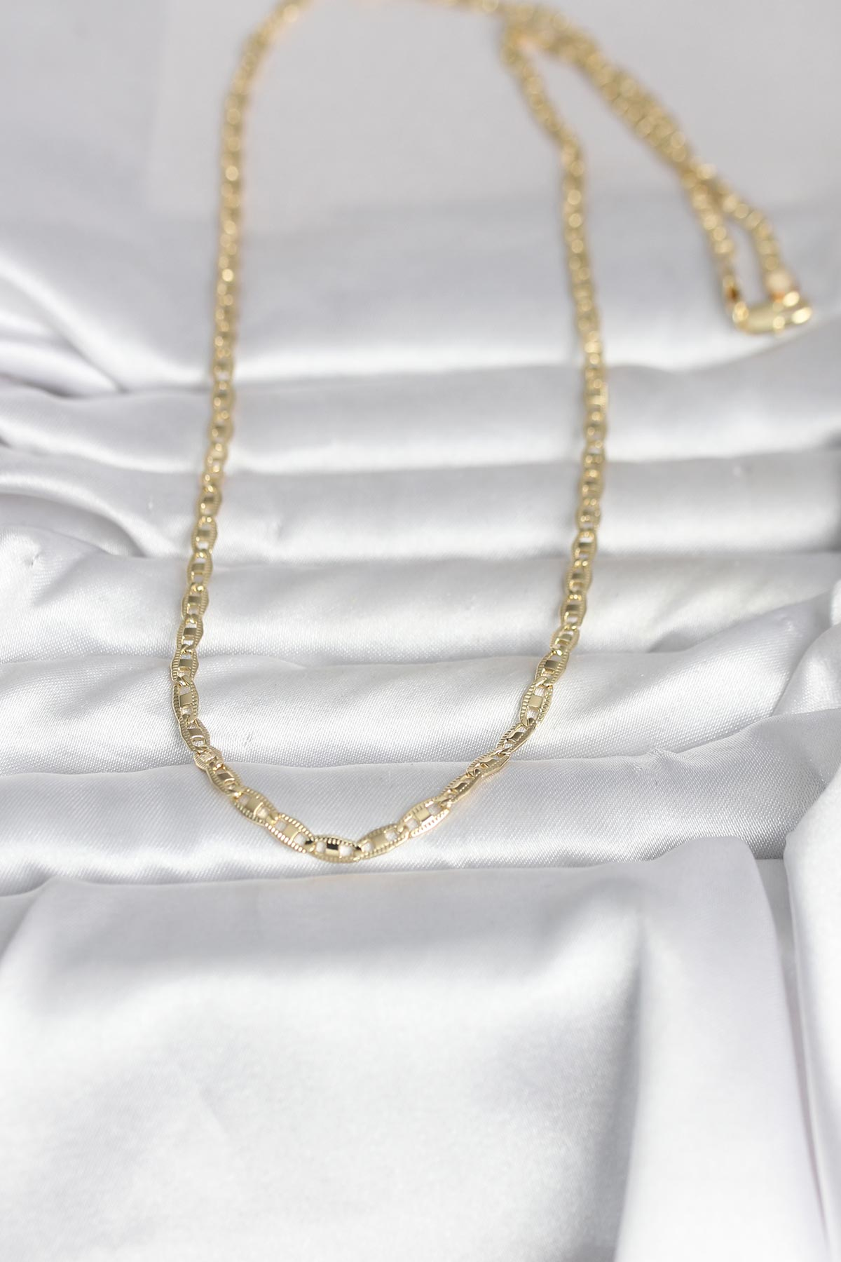 CM 14K Gold Renk Lazer Kesim Zincirli Model 60 cm Kadın Kolye 5886