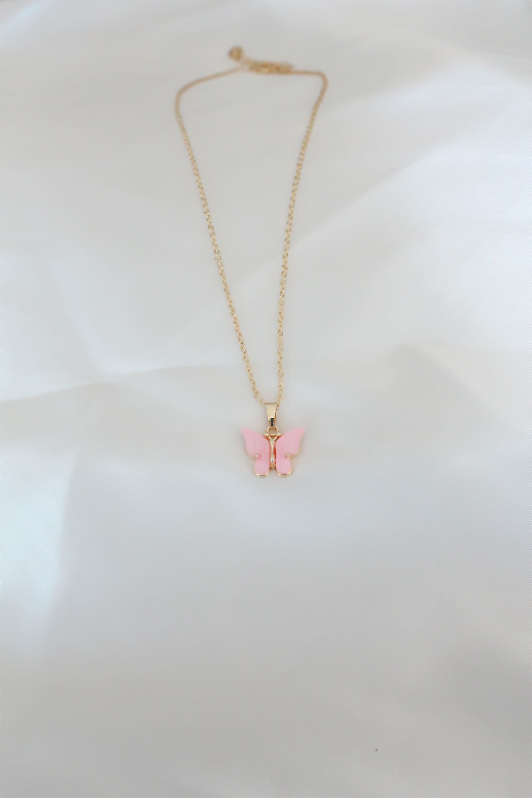 Gold Kaplama Pembe Sedefli Kelebek Kolye 5886