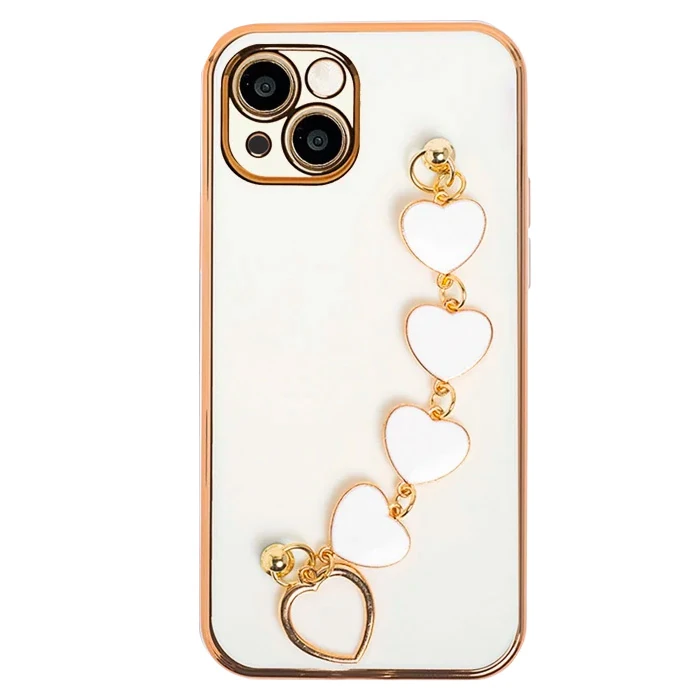 Ally iPhone 13 6.1inç Kılıf Kalp Bileklik Tutuculu Lüx Silikon Askılı Kılıf-(1903)