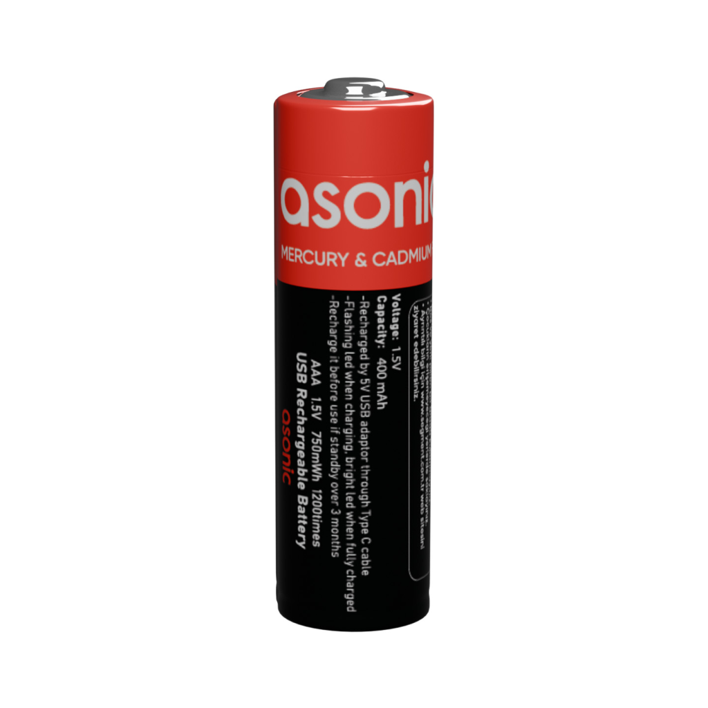 ASONIC PL400 AAA Şarjlı Pil 1.5Volt 400mAh/750mwh Type-C ile Kolay Şarj  2 li Paket (USB To Type-C Kablo Hediye)(1923) 2
