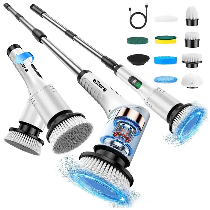 EZERE SpinPro 9-in-1 Teleskopik Şarjlı Dijital Temizlik Fırçası-(1903)