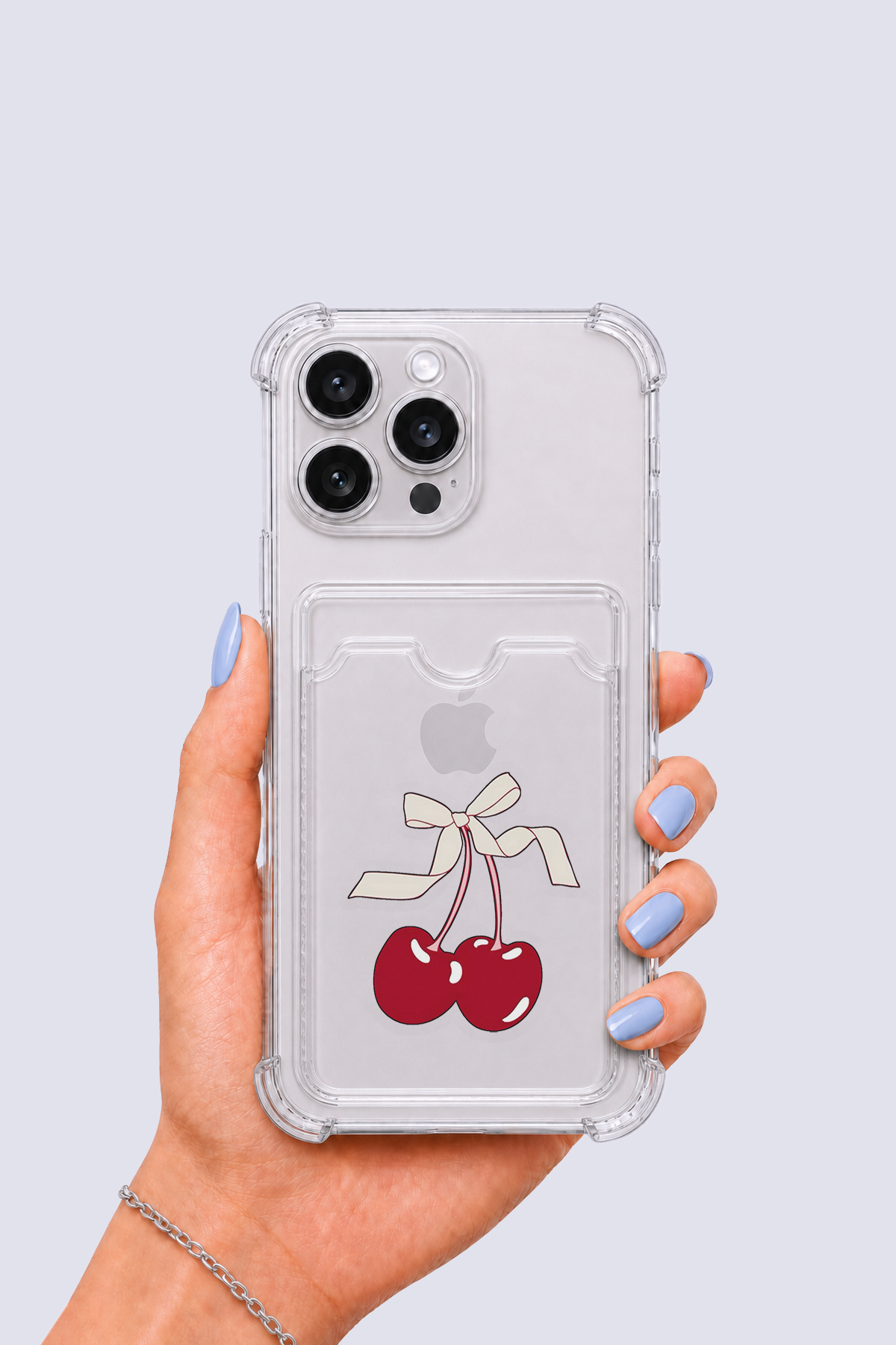 iPhone 16 Pro Max Kartlıklı Kiraz Desenli Kılıf