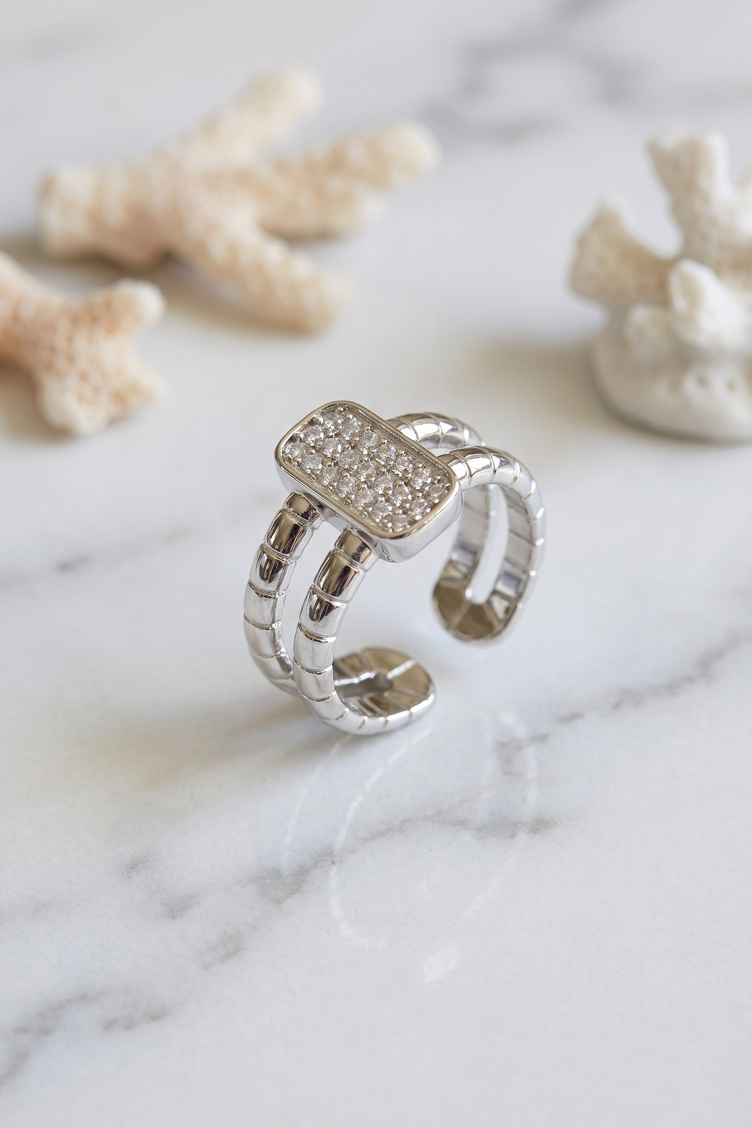 Clariss Parallel Luxury Zirkon Taşlı Gümüş Renk Yüzük 5886