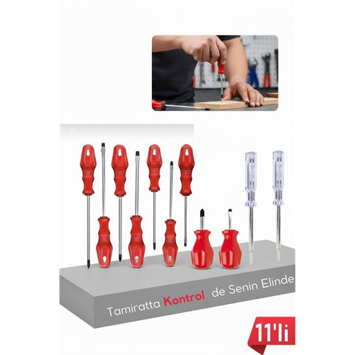 11 Parça Profesyonel Tornavida Seti Topaç Kontrol Kalem  Tamir Alet Seti 