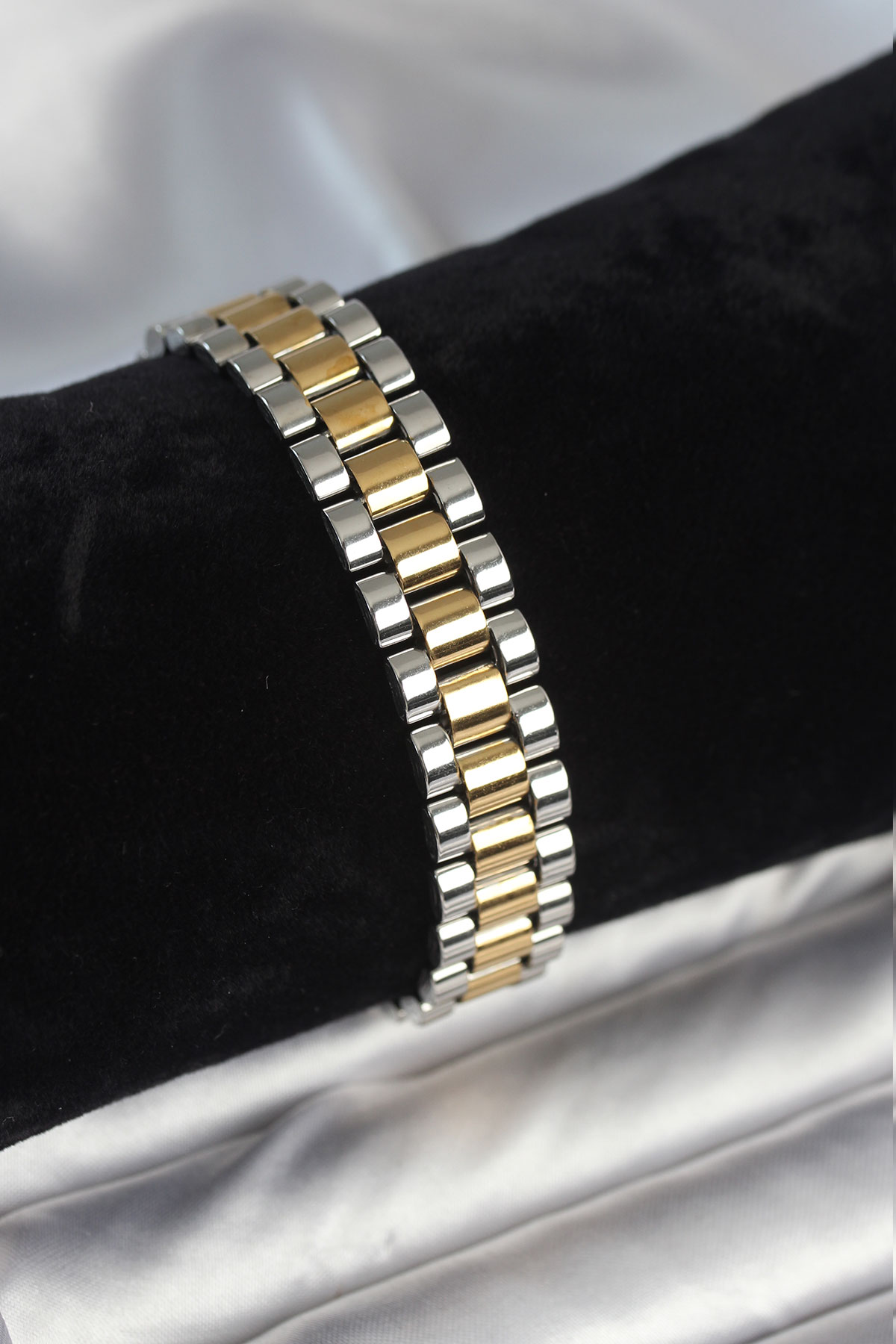 316L Çelik Gold ve Gümüş Renk 12 mm Kalınlık Erkek Bileklik 5886