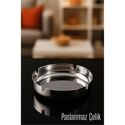 Paslanmaz Yuvarlak Küllük - Metal Kül Tablası - Masaüstü Küllük 