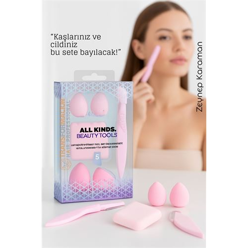 5’li Makyaj Süngeri ve Kaş Usturası Seti – Profesyonel Güzellik Araçları 