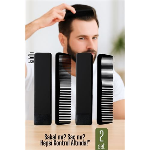 HSNET 2 li Kılıflı Cep Tarağı – 14 x 3 cm | Kompakt, Şık ve Taşınabilir Erkek Bakım Tarağı 