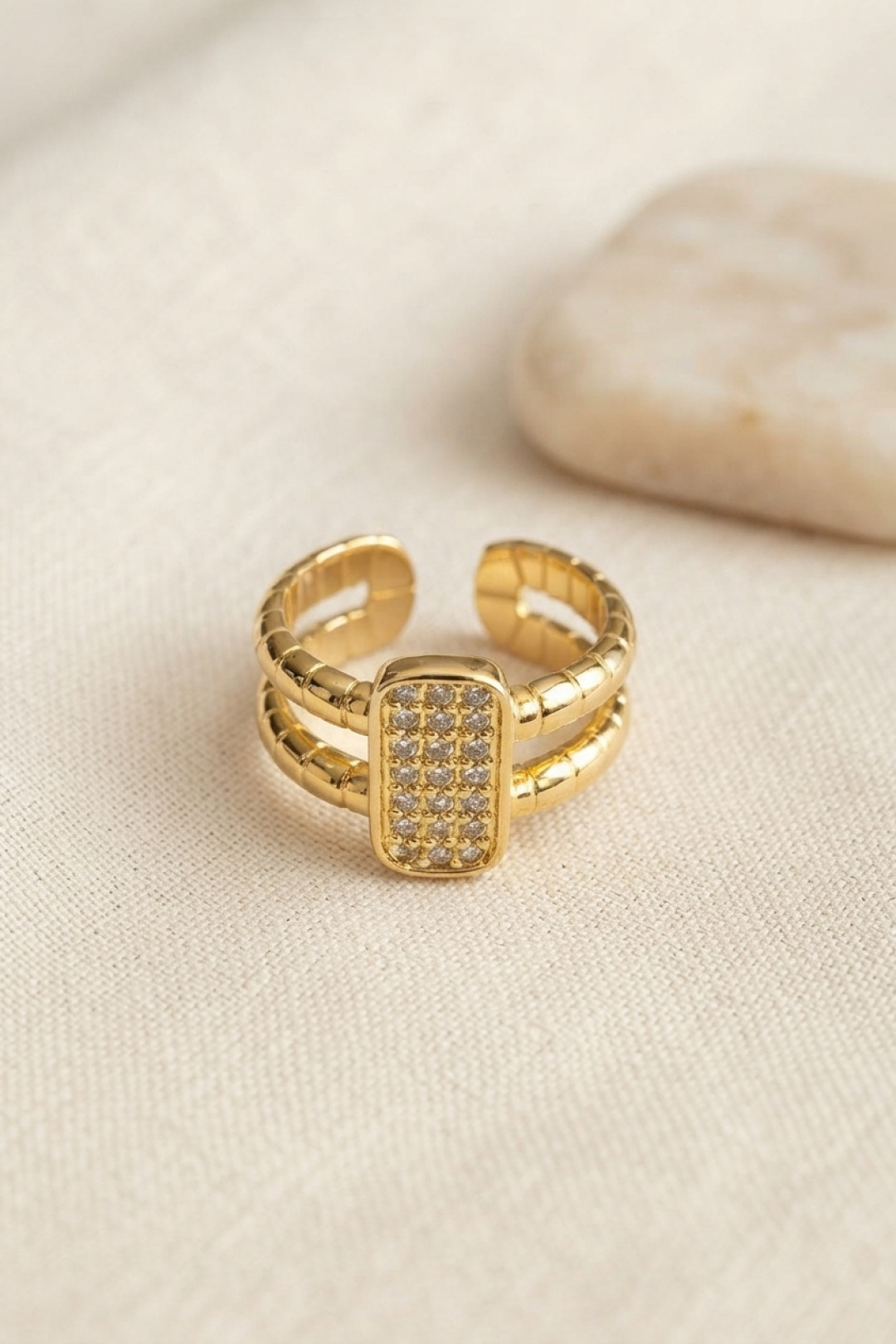 Clariss Parallel Luxury Zirkon Taşlı Gold Renk Yüzük 5886