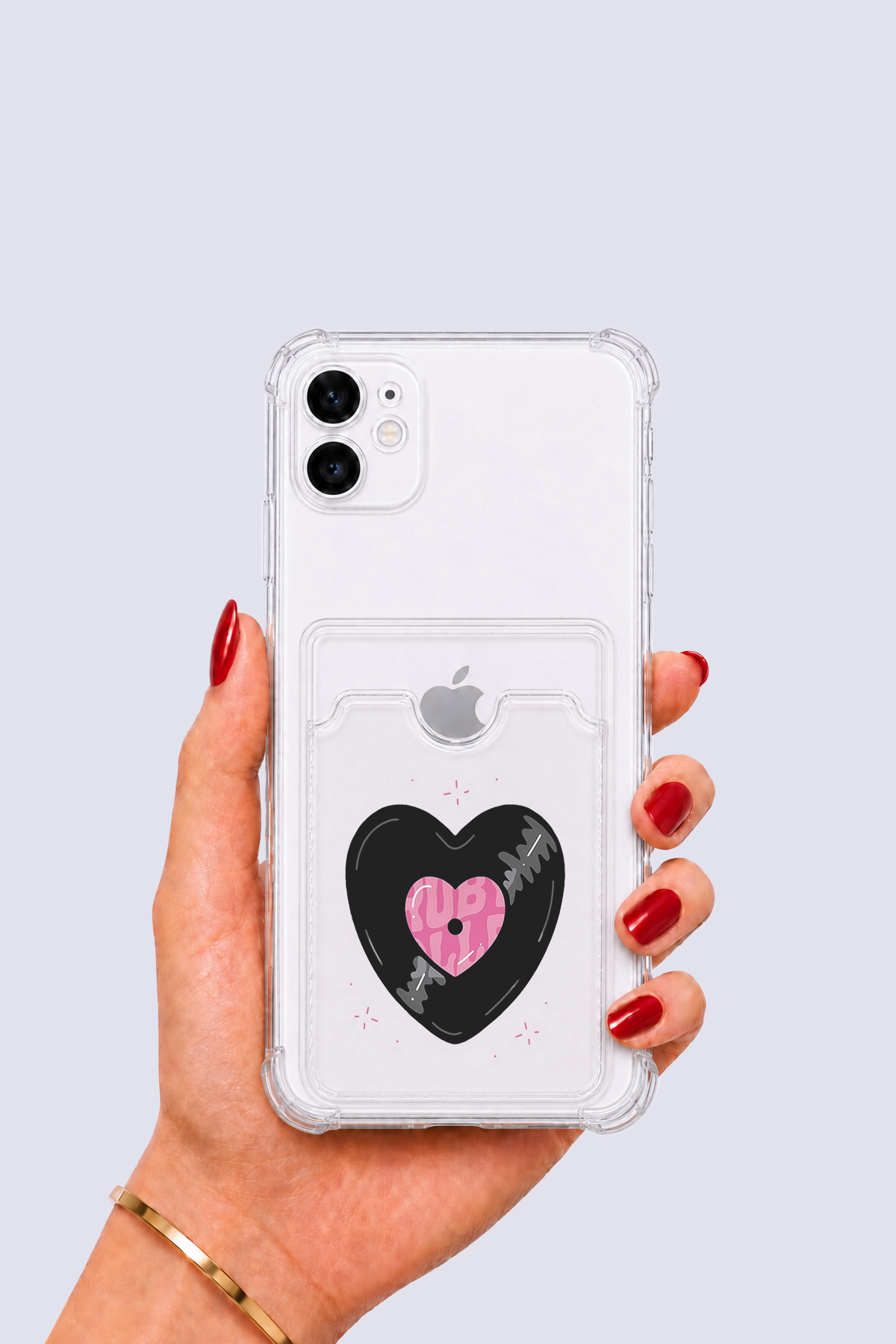 iPhone 11 Kartlıklı Vinly Desenli Kılıf