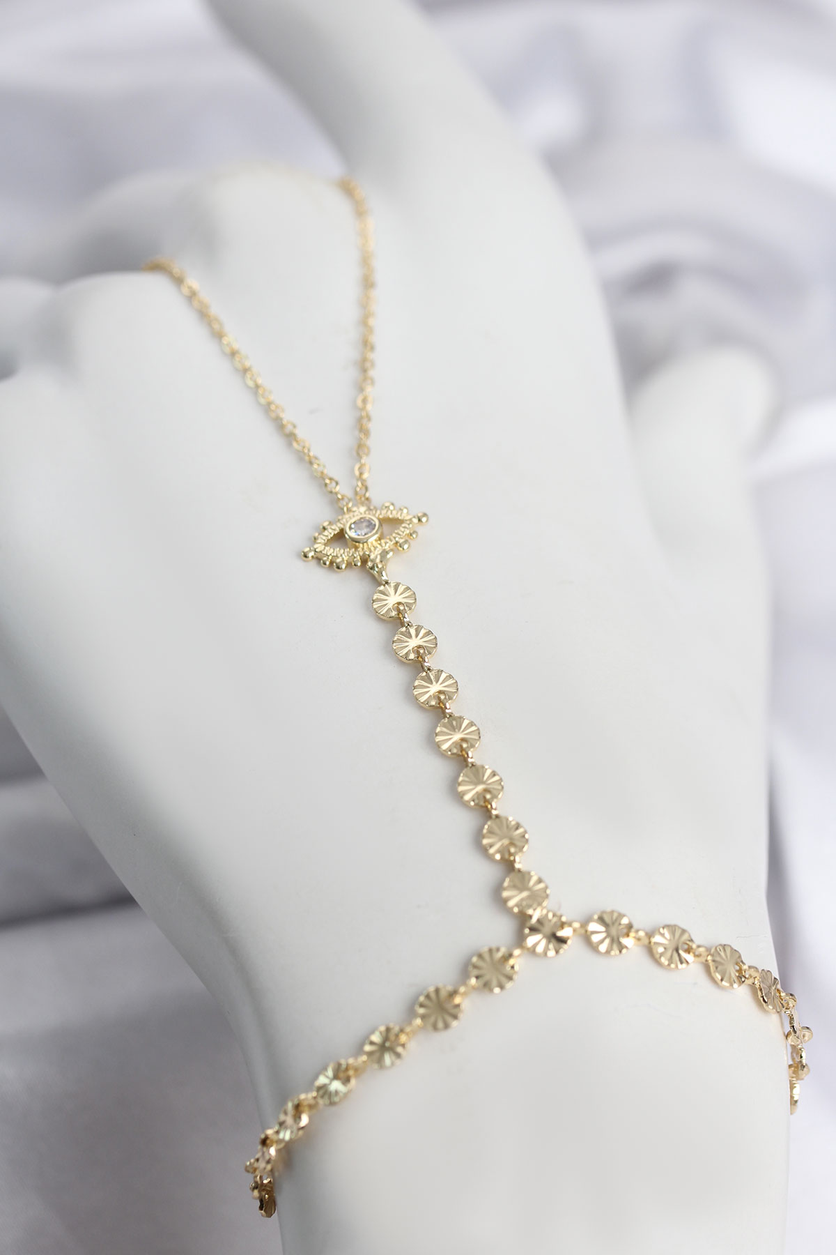 Gold Renk Pirinç Zirkon Taşlı Göz Model Şahmeran 5886