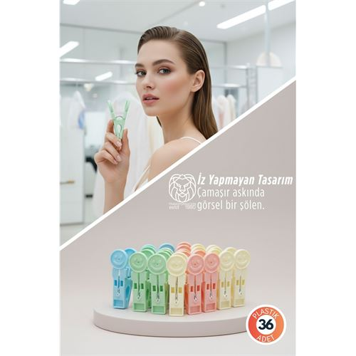 Yuliya Serisi İz Bırakmaz Emoji  Premium Renkli Çamaşır Mandalı 36'lı 722863