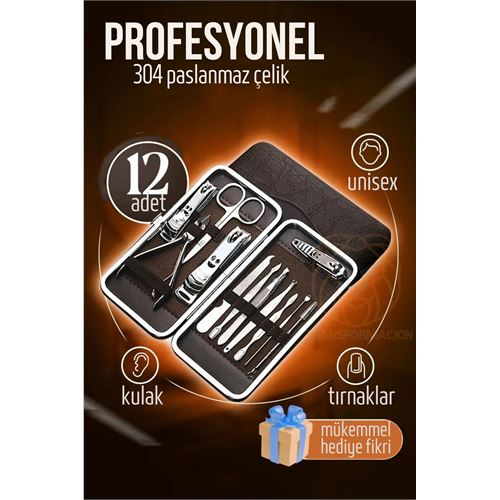 HSNET Manikür Seti Pedikür Kulak Yüz Bakım Kiti Profesyonel 304 Çelik Krom 