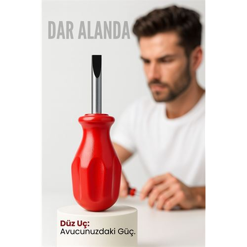 Avuç İçi Mini Topaç Tornavida Düz Uçlu Kısa Şaft Ufak Vidalama Anahtarı Hassas El Aleti 