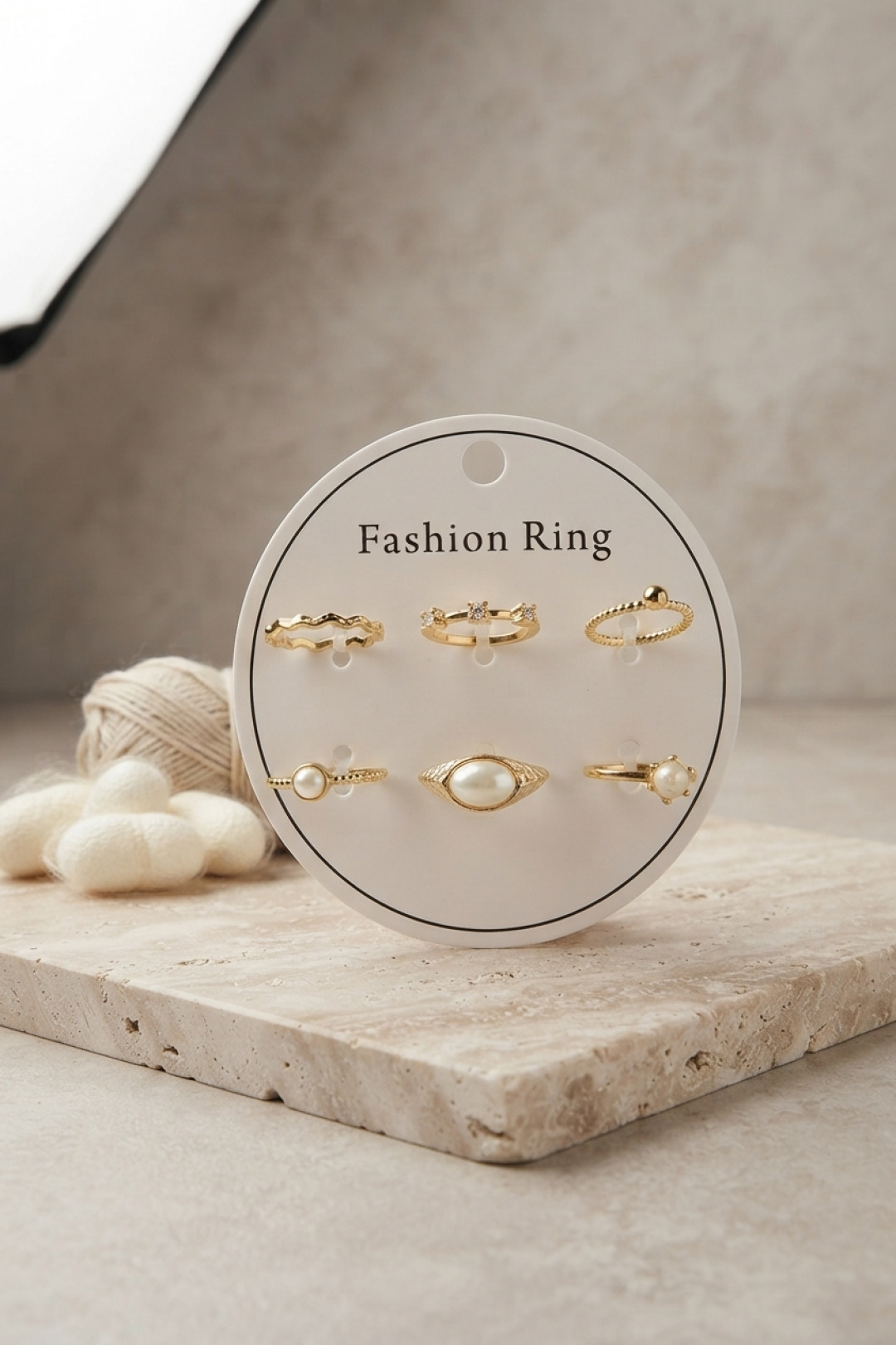 Gold Renk Pirinç Vintage Detaylı 6'lı Yüzük Seti BYK4315 5886