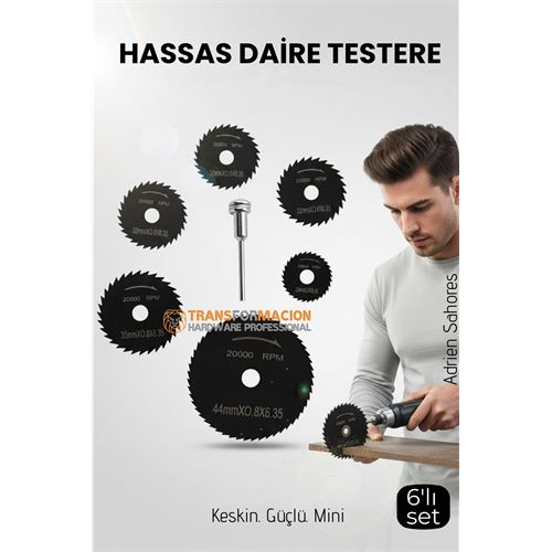 6'lı Karbür Çelik Mini Daire Testere Seti - HSS Döner Kesici Bıçak ve Mandren Takımı 