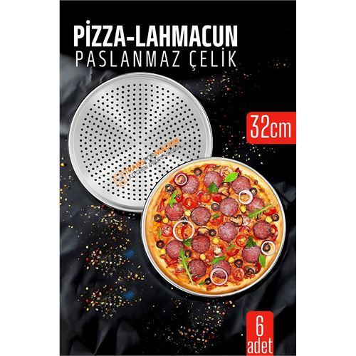 6 lı  Paslanmaz Çelik Pizza-Lahmacun Tepsisi – Delikli Tasarım ile Mükemmel Pişirme  32 cm 