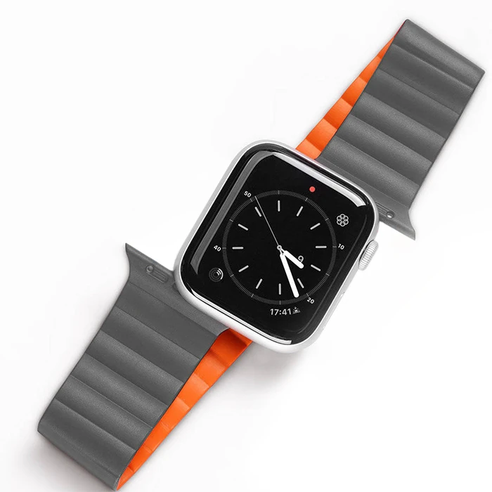 DUX DUCIS Apple Watch 42/44/45MM için Manyetik Zincir Versiyon PU Deri Kayış Kordon-(1903)