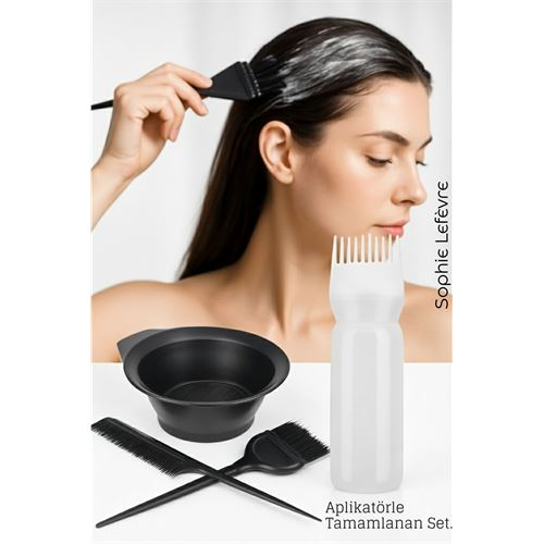 Saç Boyama Seti 3’lü ve Saç Boyası Eşit Dağıtım Şişesi  Tarak, Seti Fırça, Boya Kabı 
