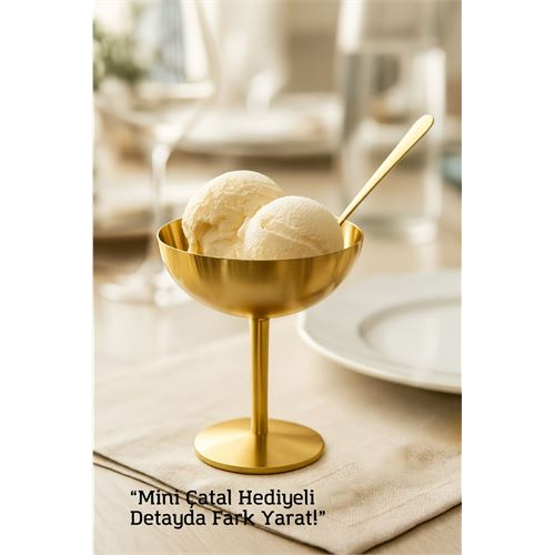 HSNET Gold Inox Çelik Ayaklı Dondurma ve Sunum Kasesi – Tatlı, Lokum ve Sunum Kabı 