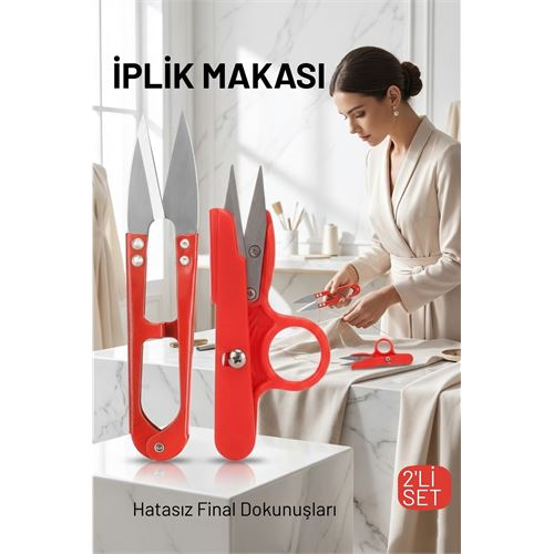 Premium 2’li Profesyonel İplik Tiftik Makası Seti - Çelik Hassas Nakış Snips 