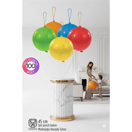 Premium Serisi Punch İpli Balon 40 cm Mat Lateks Balon Seti – 100’lü Profesyonel Etkinlik Paketi 