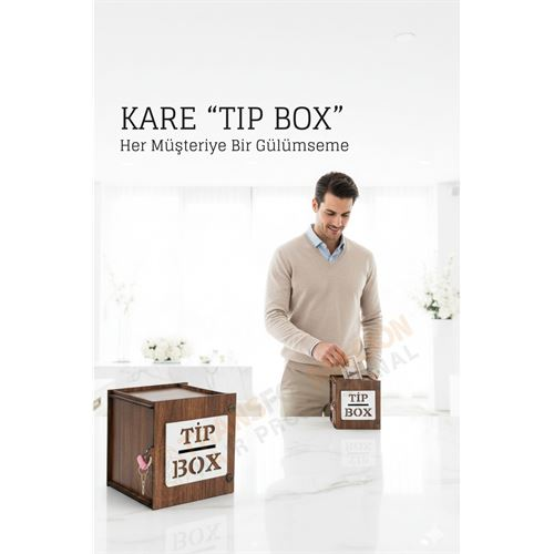 Lazer Kesim Ahşap Tip Box – Bahşiş Kutusu | 13x13x12 cm Dekoratif Kutu 