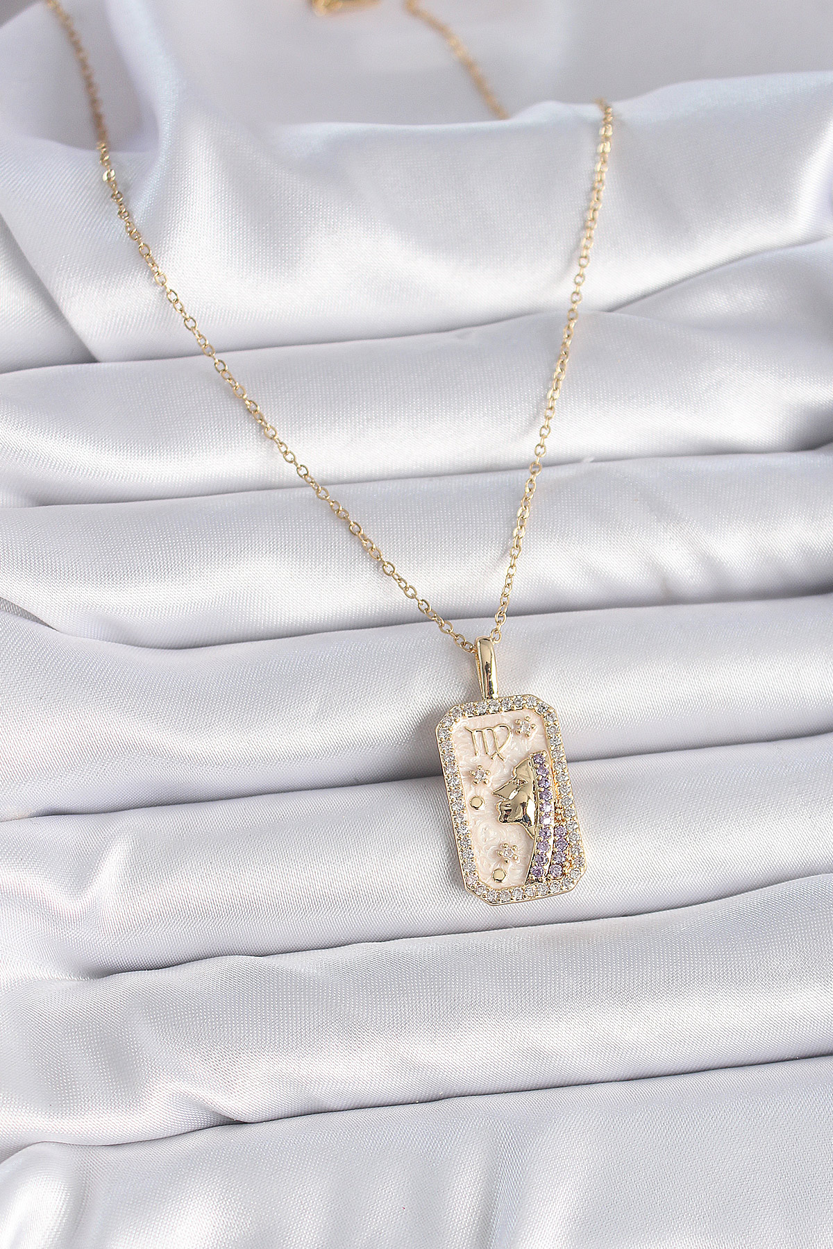 316L Çelik Gold Renk Zincir Başak Burcu Zirkon Taşlı Kadın Kolye 5886
