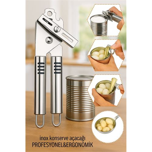 HSNET Inox Çelik Konserve Açacağı - Ergonomik ve Profesyonel Kolay Konserve Açıcı 