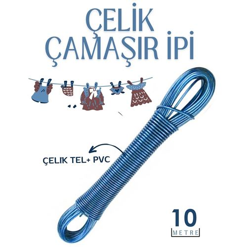 HSNET 10 mt Çelik Çamaşır İpi Pvc Kaplı Dayanıklı Çamaşır İpi Balkon Çamaşır İpi 