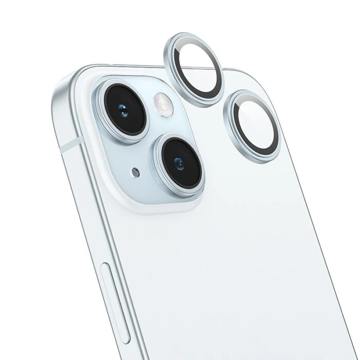 HOCO Crystal Clear iPhone 15-15 Plus HD 3D Metal Çerçeveli Kamera Koruyucu Lens-(1903)