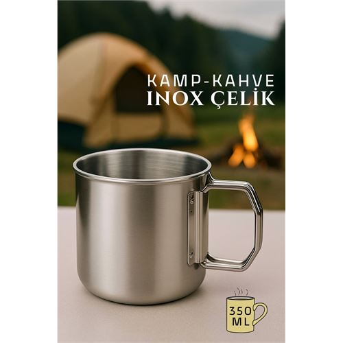 HSNET Inox Çelik Kamp Kupası - Inox Kamp Bardağı Profesyonel Inox Çelik 350 ml 