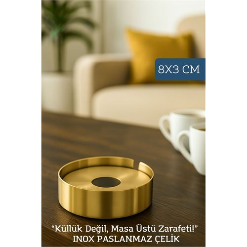 HSNET Gold Inox 1 MM Scotch Çelik Küllük – 8 cm x 3 cm | Modern, Hijyenik ve Dayanıklı Tasarım 