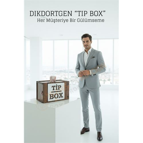 Lazer Kesim Ahşap Tip Box – Bahşiş Kutusu | 21x12x13  cm Dekoratif Kutu 